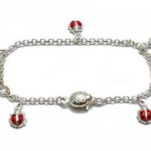 CUTE STERLING SILVER LADYBUG CHILD'S BRACELET - 6 INCH